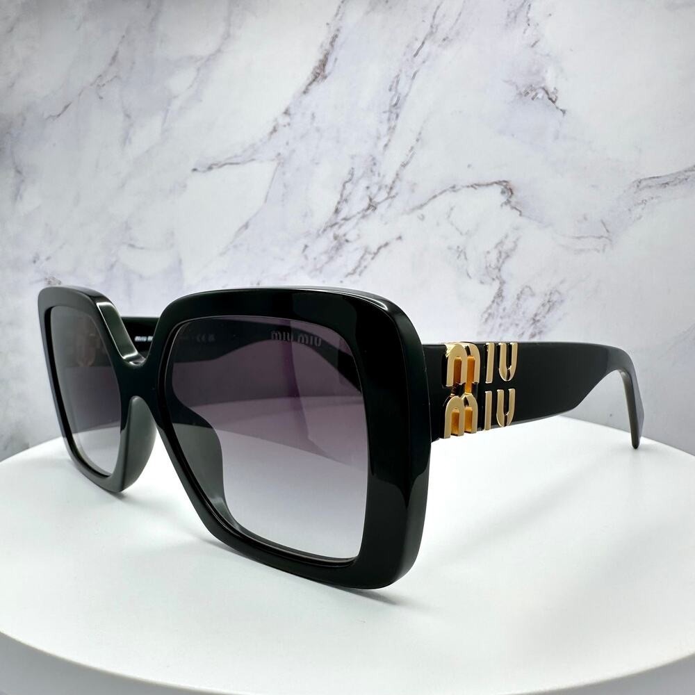 🕶️ Miu Miu Black Oversized Square Sunglasses with Gold Logo ✨ - Picture 9 of 14